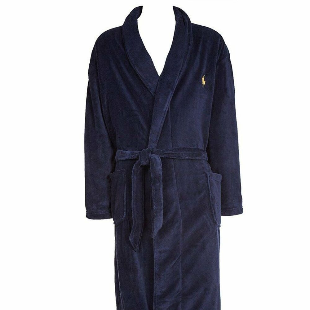 RALPH LAUREN Polo Pony Men's‎ Plush Bath Robe L/XL NAVY BLUE NEW!